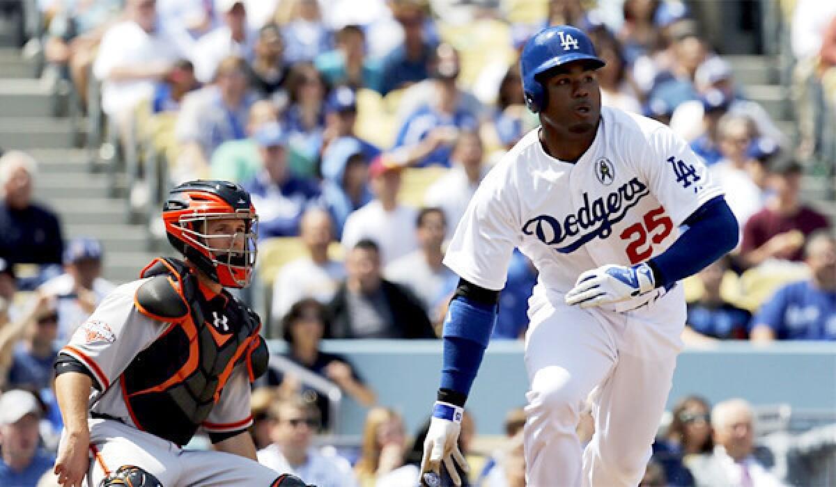 Carl Crawford will be out of the Dodgers' lineup for their second game of the season against the San Francisco Giants.