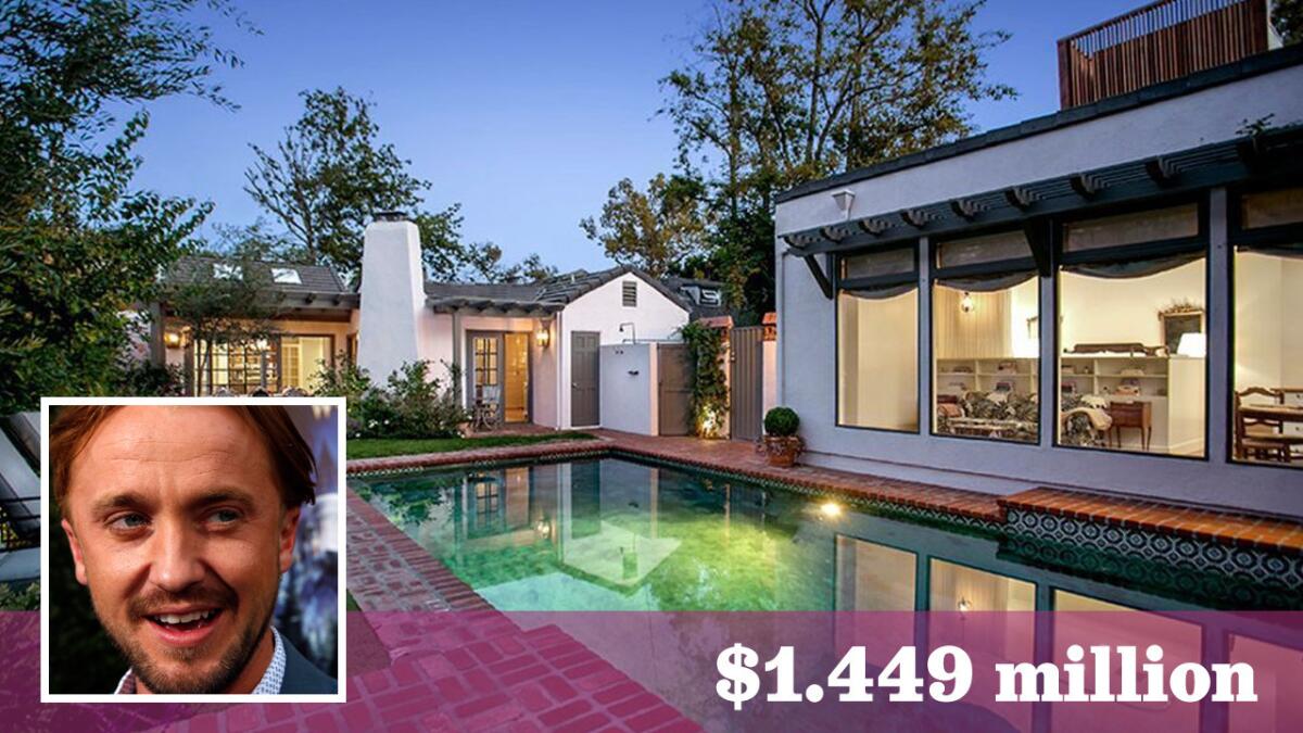 Actor Tom Felton, known for his role as Draco Malfoy in the "Harry Potter" films, has listed his home in Hollywood Hills West for sale at $1.449 million.