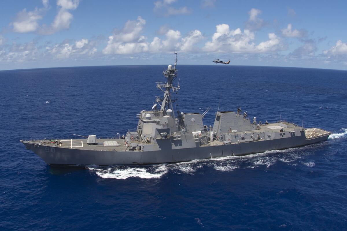 The guided-missile destroyer Chafee at sea.