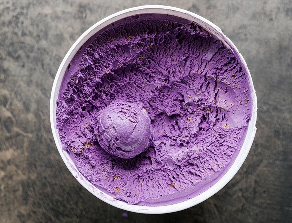 The vibrant purple Ube + Pandesal Toffee is the best seller at Stella Jean's Ice Cream in PB.