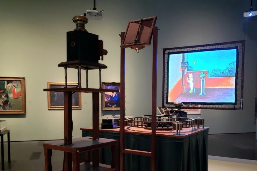 Emile Reynaud's early "optical theater" to project animations is seen in a 1972 reconstruction