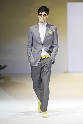 A Giorgio Armani selection on the Milan men's spring-summer 2011 runway.