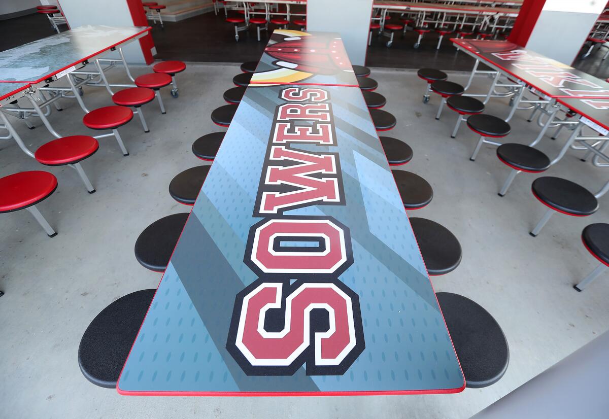 New lunch tables are part of the Sowers Middle School reconstruction in Huntington Beach.