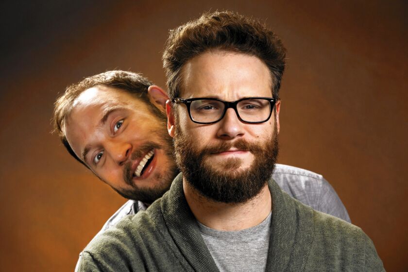 Actors Evan Goldberg, left, and Seth Rogen of the film "The Interview" at the SLS Hotel.