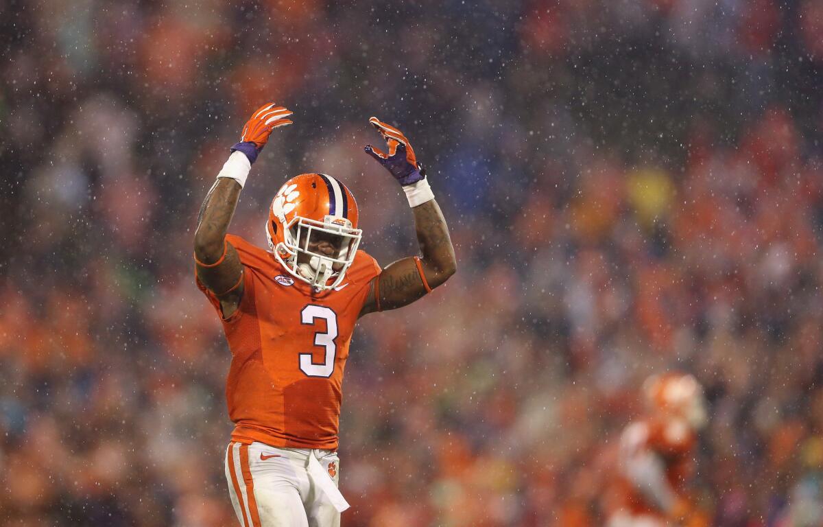 Clemson receiver Artavis Scott reacts after the Tigers' 24-22 victory over Notre Dame on Oct. 3.