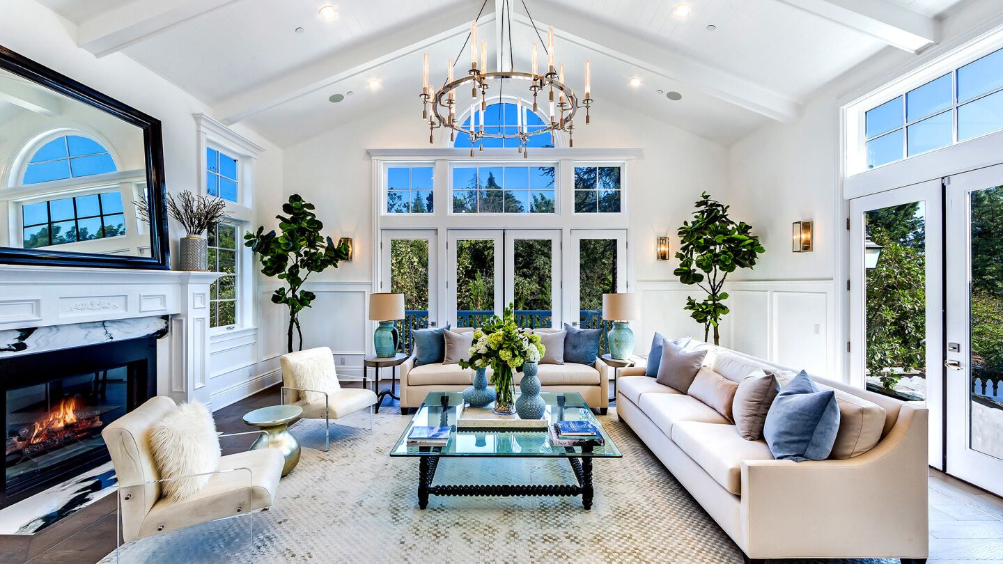 The three-story, 7,018-square-foot house in Beverly Crest has an East Coast vibe.