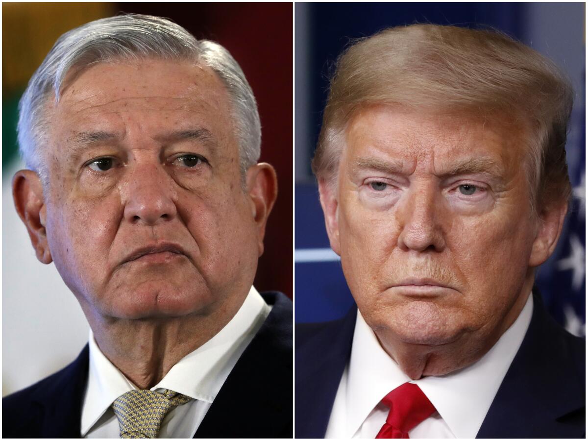 Mexican President Andres Manuel Lopez Obrador, left, and President Donald Trump