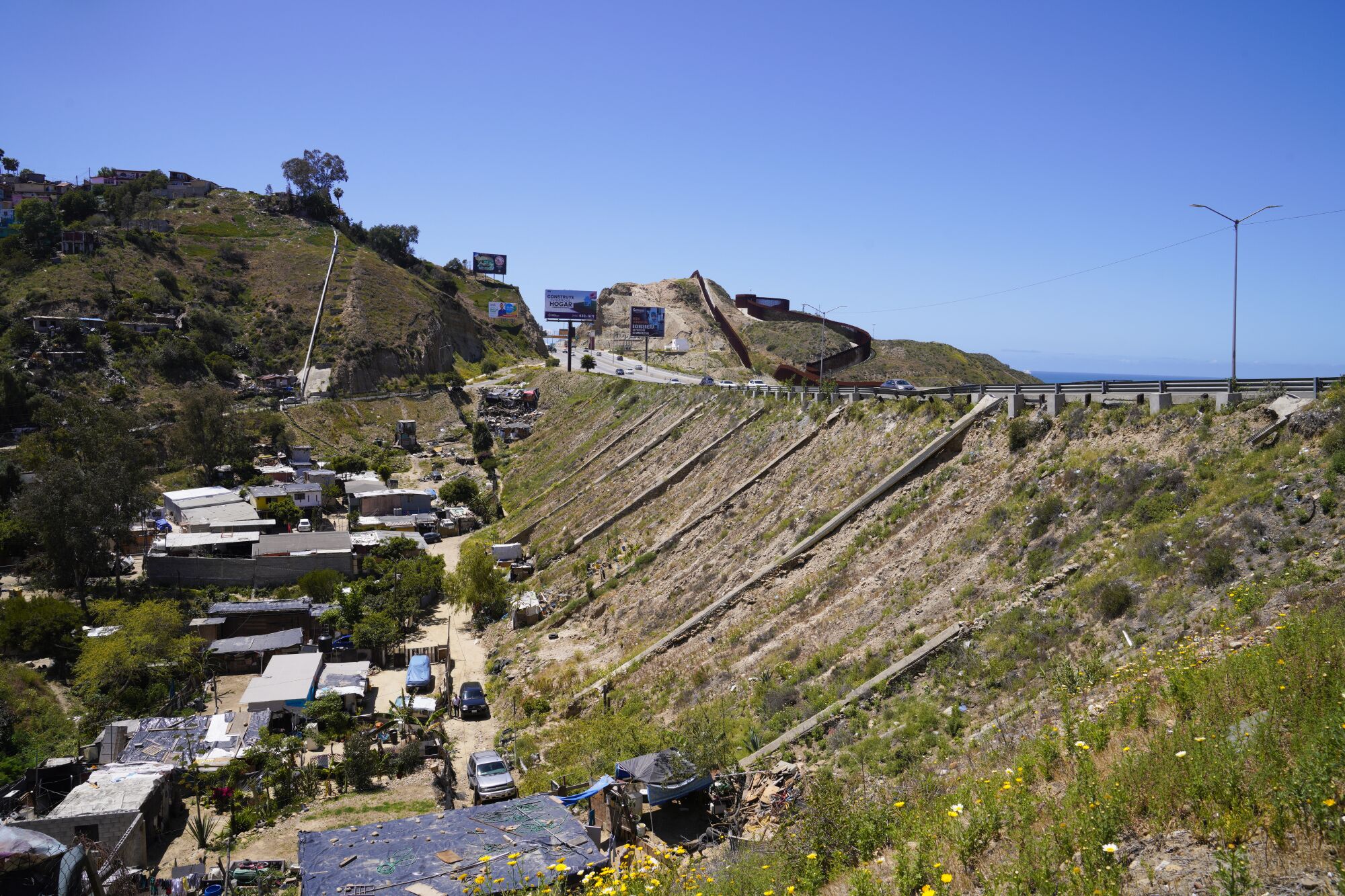 The U.S. Mexico border where the Los Laureles Canyon flood-control channel empties into San Diego
