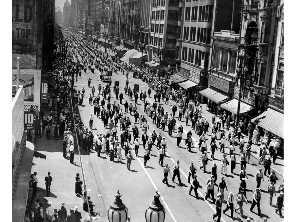 Sept. 7, 1936: Nearly 40,000 workers march in the Labor Day parade on Broadway in 1936.