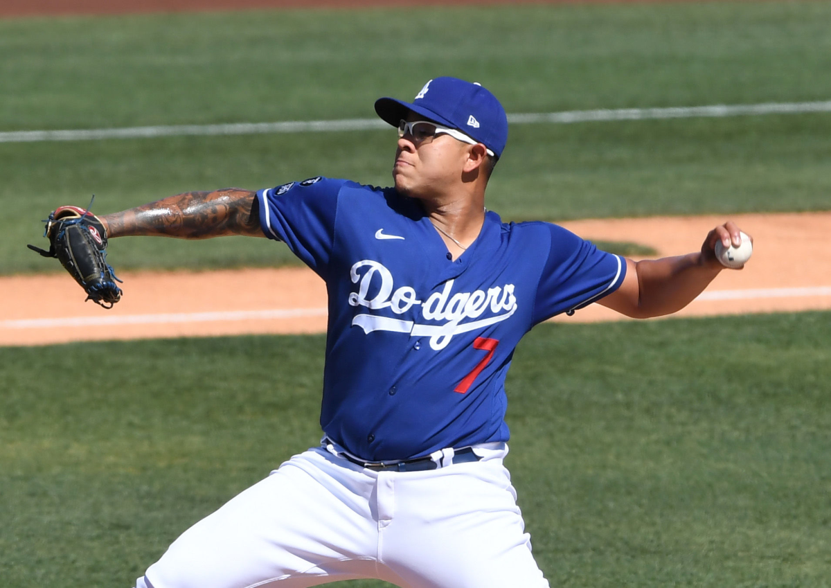 Julio Urias of the Los Angeles Dodgers delivers a first inning pitch  News Photo - Getty Images