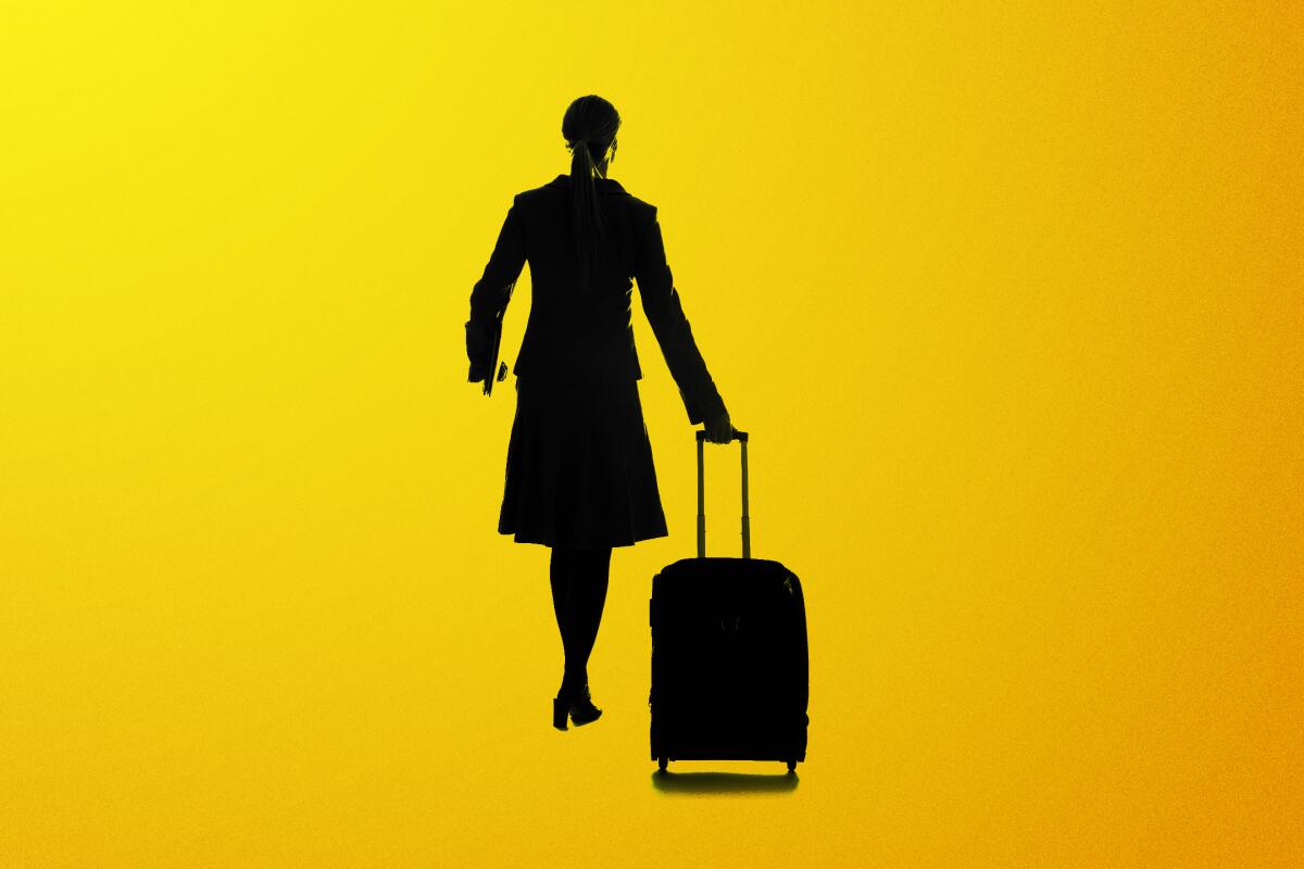 An illustration of a woman pulling a suitcase