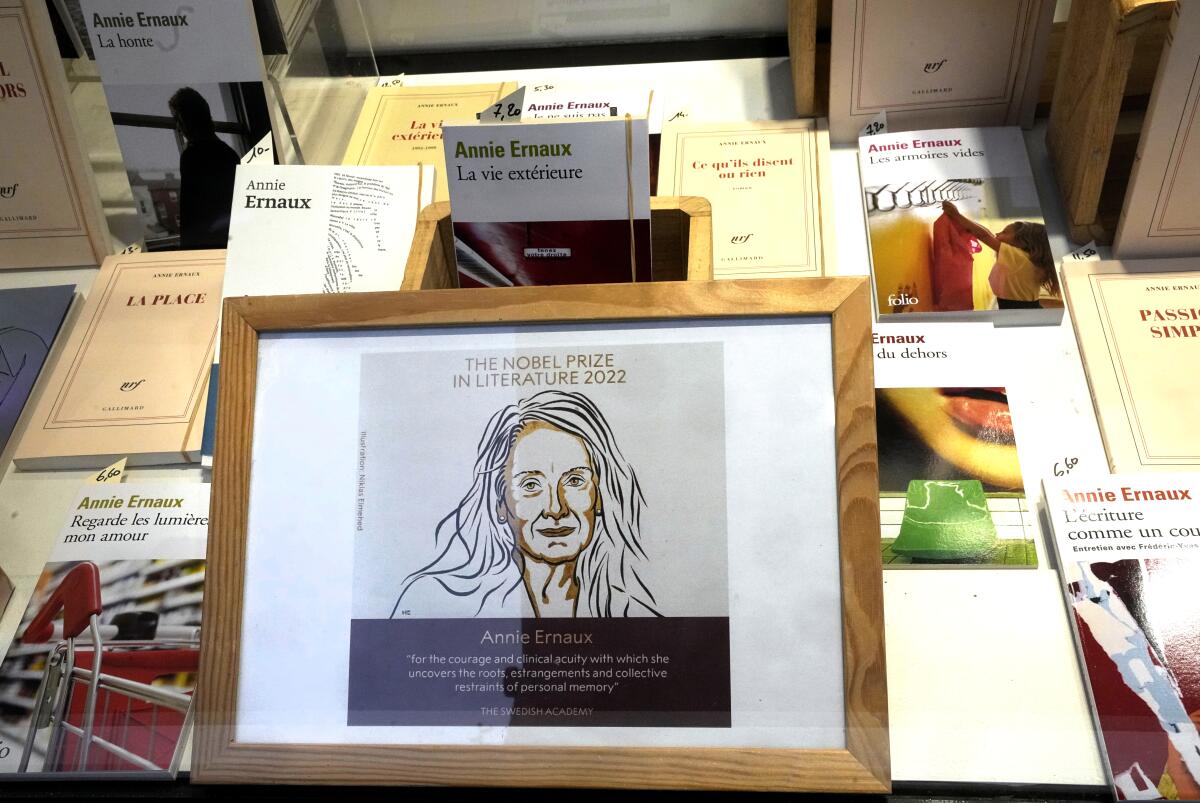 Books of French author Annie Ernaux are on display after she was awarded 2022's Nobel Prize in literature.