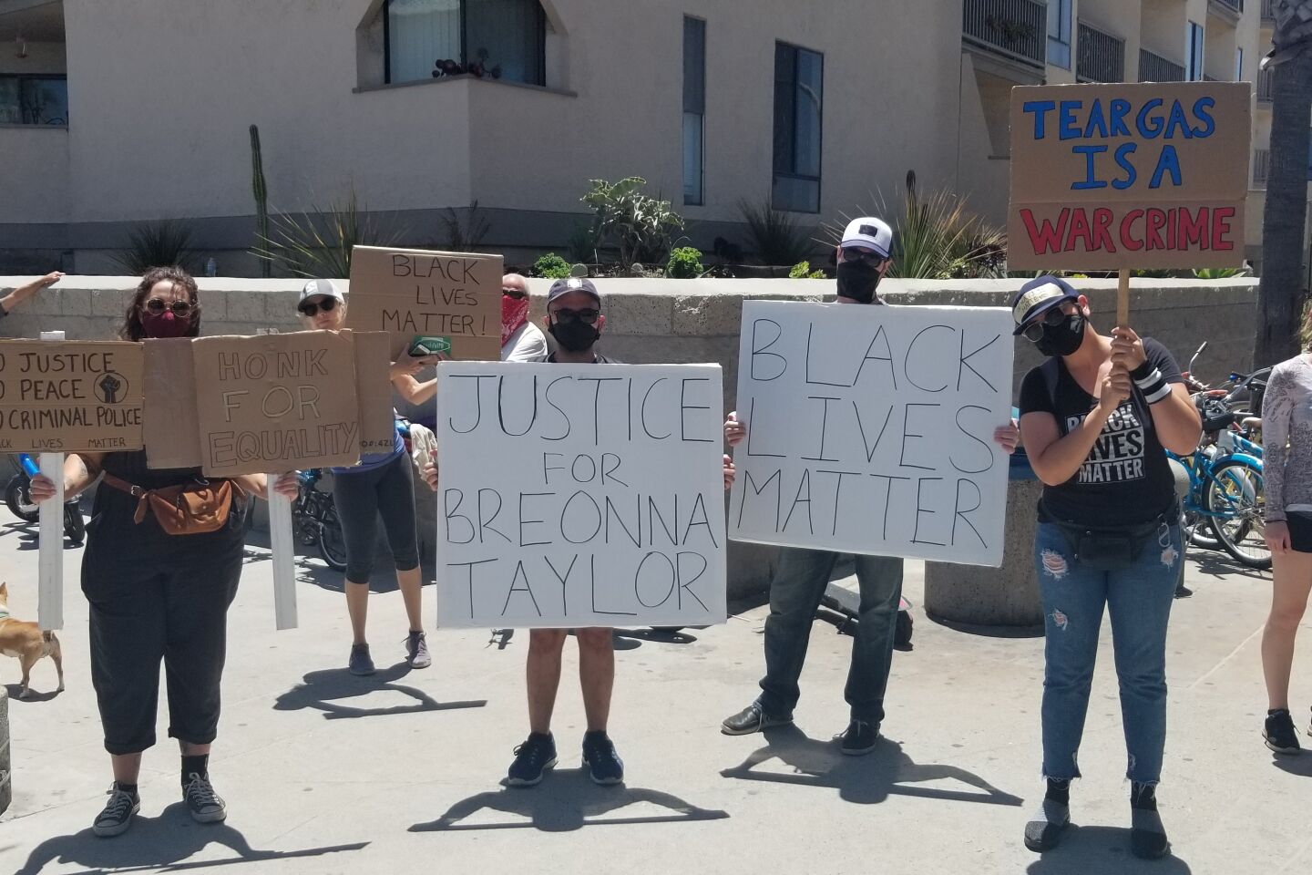 Protesters against police brutality gather to support the Black Lives Matter movement on June 14 in Pacific Beach.