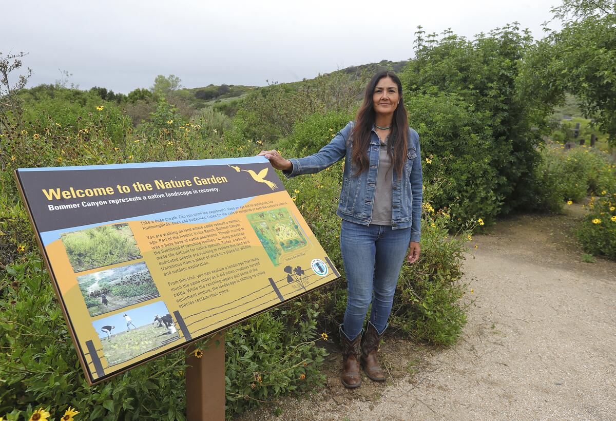Matilde De Santiago from the Irvine Ranch Conservancy at the revitalized Bommer Canyon Nature Garden.