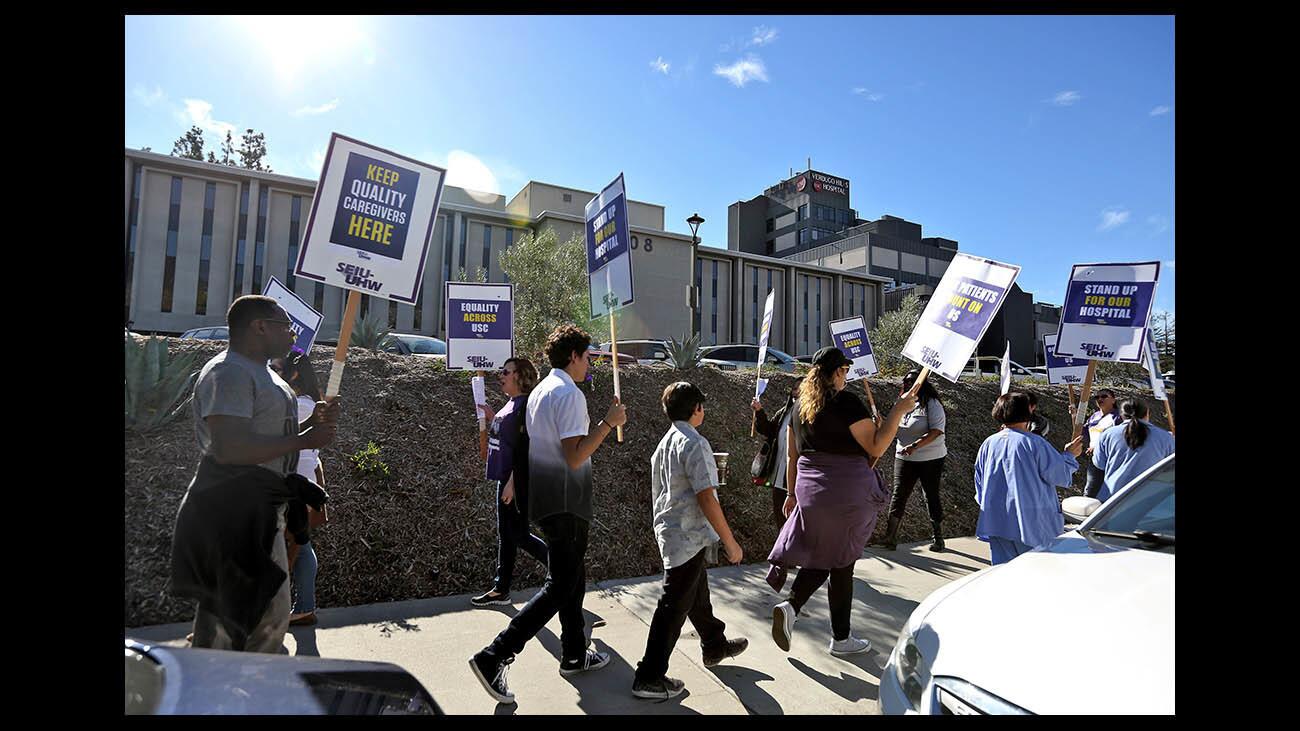 Photo Gallery: Union pickets outside Verdugo Hills Hospital while one person inside meets to decertify the union