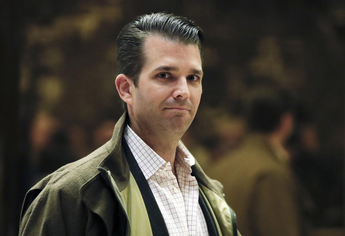 Donald Trump Jr., seen in November, said Thursday that he wanted to assess Hillary Clinton's "fitness" for office when he met with a Moscow lawyer in June 2016.