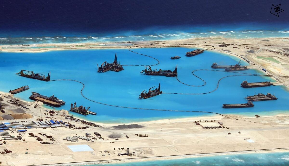 Construction by China at Fiery Cross Reef in the Spratly Islands in the South China Sea is a source of regional dispute.