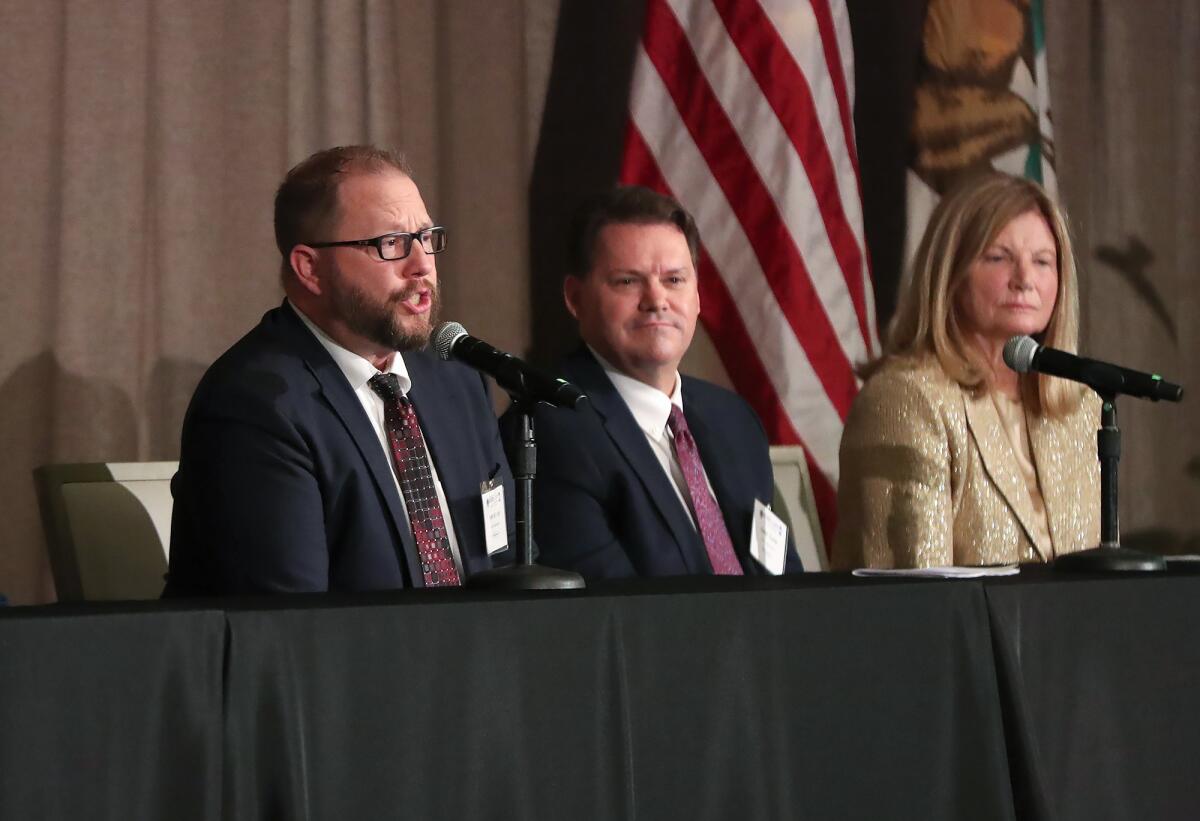 Public Works Director Mark McAvoy, Acting City Manager Gavin Curran, and Mayor Sue Kempf, from left, at the Montage Tuesday.