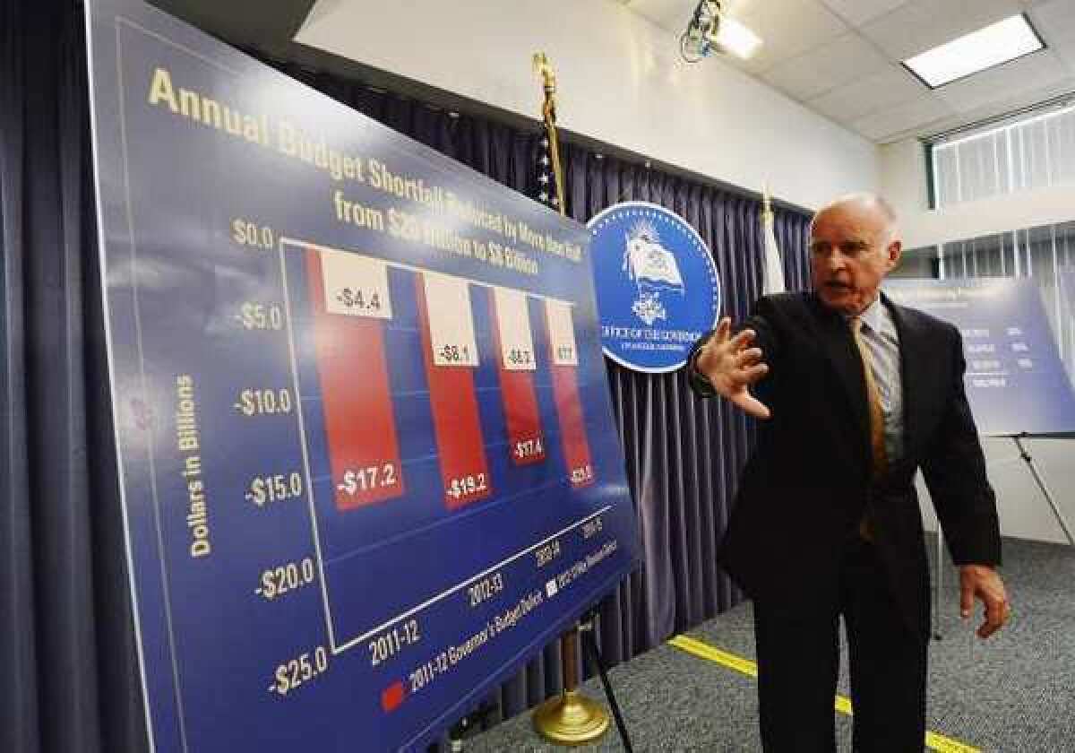 Gov. Jerry Brown speaks about the state budget on May 14. California's $16-billion budget deficit was this week's most-discussed topic among Times letter writers.