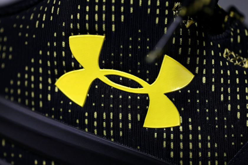 SAN RAFAEL, CA - OCTOBER 22: The Under Armour logo is displayed on the new Stephen Curry basketball shoe.