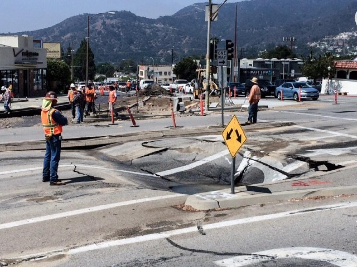The ruptured water main that closed the intersection of Verdugo Boulevard and Honolulu Avenuen on Tuesday, July 1 will get a permanent weld.