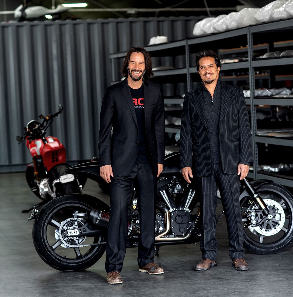 Keanu Reeves, left, and Gard Hollinger, co-founders of Arch Motorcycle.