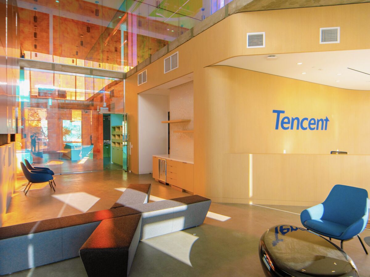 A lobby in Tencent's new Playa Vista office.