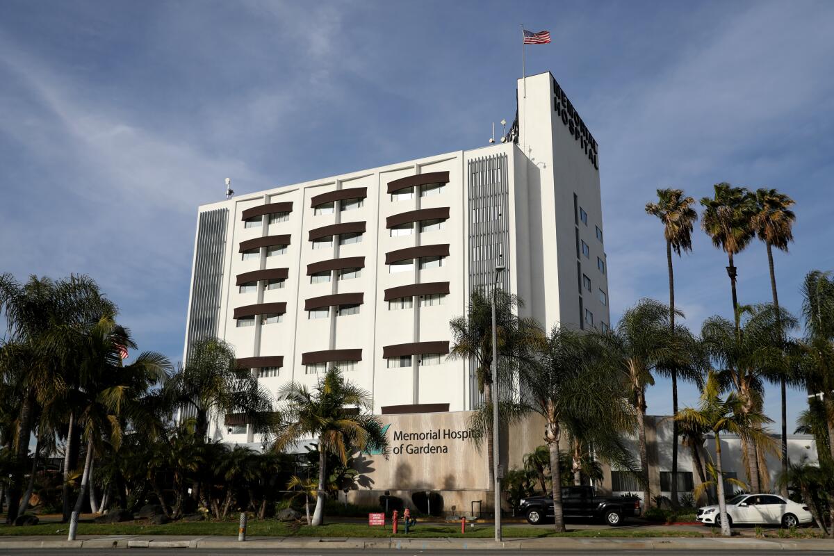 Memorial Hospital of Gardena's ICU is operating at 320% occupancy, officials said Wednesday.