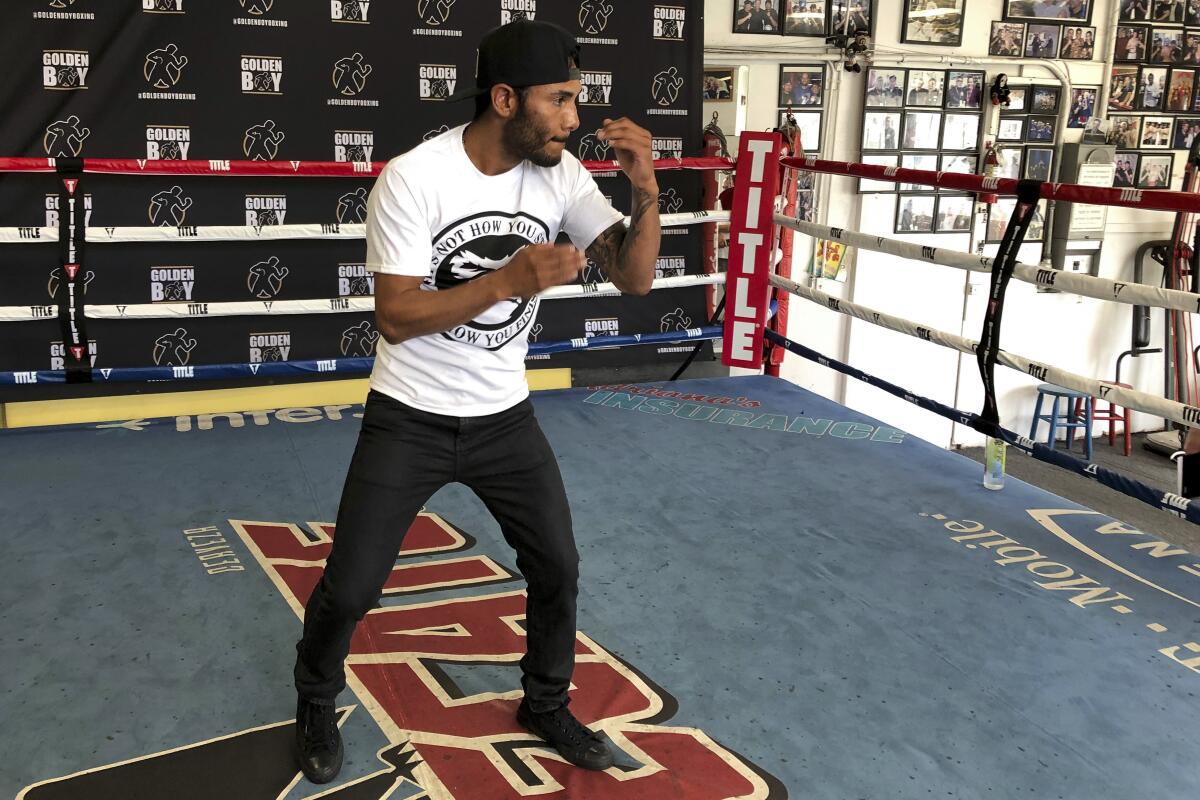 Andrew Cancio trains at the Westside Boxing Club in Los Angeles in June.