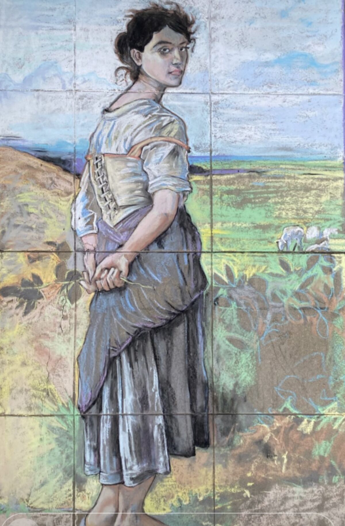 Erick Toussaint's chalk art intepretation of "The Young Shepherdess" painting.