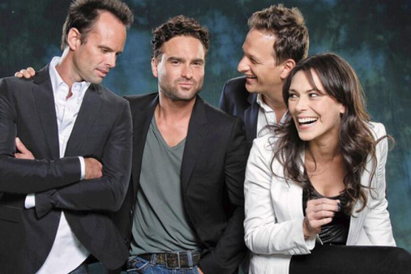 Emmy acting nominees, from left, Walton Goggins (“Justified”), Johnny Galecki (“The Big Bang Theory”), Josh Charles (“The Good Wife”), and Michelle Forbes (“The Killing”).