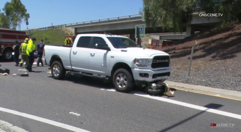 A pickup struck and killed a motorcycle rider late Wednesday morning in El Cajon on Greenfield Drive near the entrance to eastbound Interstate 8.