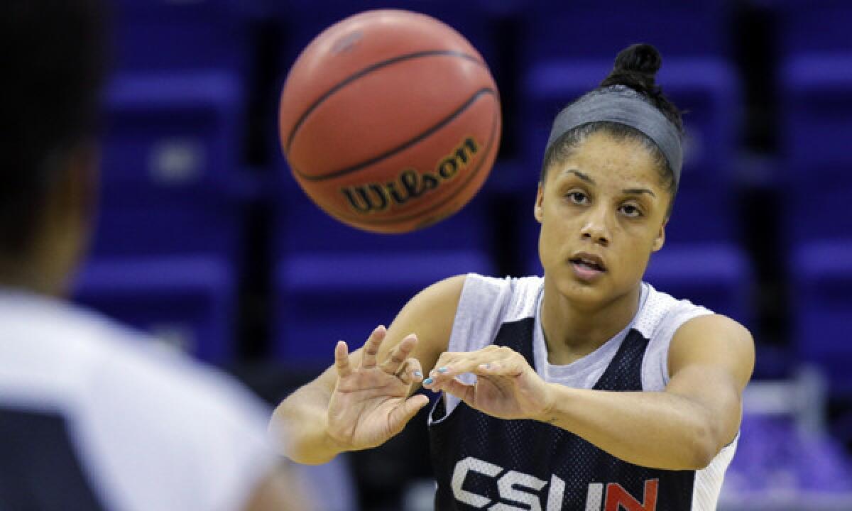 Cal State Northridge guard Ashlee Guay takes part in a team practice session in Seattle on Saturday. The Matadors are hoping to play bracket spoiler with an upset win over South Carolina in the first round of the women's NCAA tournament Sunday.