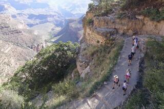 FILE - In this July 27, 2015, file photo, the busy Bright Angel Trail is crowded with hikers headed down into the Grand Canyon at Grand Canyon National Park, Ariz. The Interior Department is considering recommendations to modernize campgrounds within the National Park Service. (AP Photo/Ross D. Franklin, File)