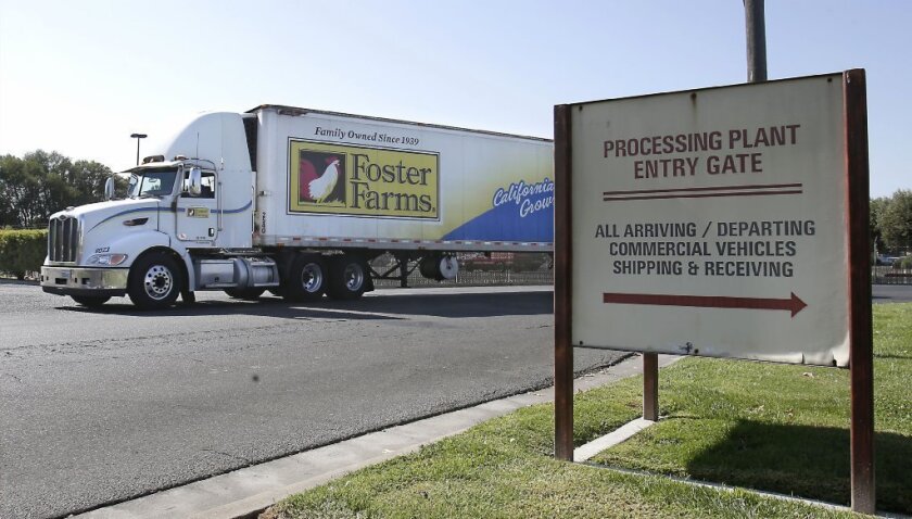 A Foster Farms truck drives up to the site of the company's processing plant in Livingston, Calif., in 2013.