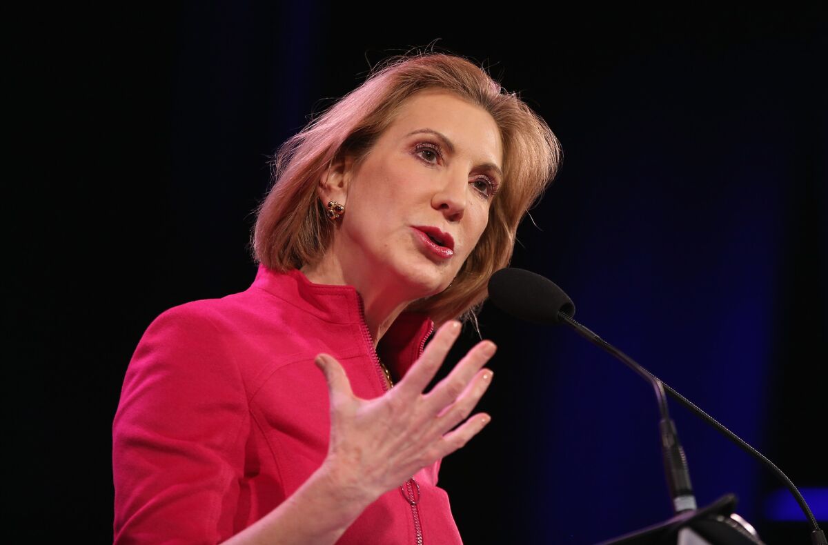 Former Hewlett-Packard chief and failed Republican U.S. Senate candidate Carly Fiorina delivered a scathing attack against Hillary Clinton at U.S. Rep. Steve King's Iowa Freedom Summit.