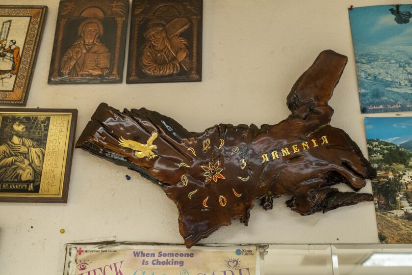A wooden clock at Sahags in Hollywood, on Thursday, Feb. 13, 2025. ( Photo by Nick Agro / For The Times )