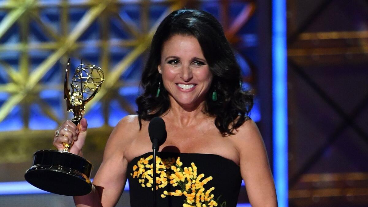 Julia Louis-Dreyfus accepts the award for lead actress in a comedy series for "Veep" at the 69th Emmy Awards on Sept. 17, 2017.