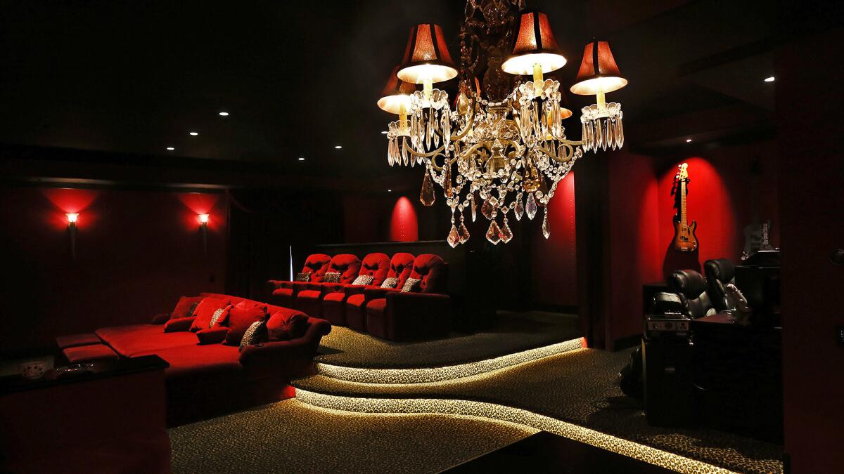The home theatre is the favorite room of Motley Crue bassist Nikki Sixx and his wife Courtney of their residence in Westlake Village.