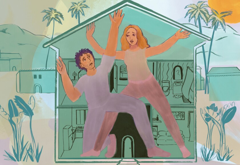 A couple feeling trapped together inside their home.