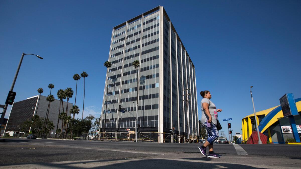 The 13-story former Panorama Towers building in Panorama City hasn't been in use since the 1994 Northridge earthquake. A developer has plans to convert it for retail-residential use.
