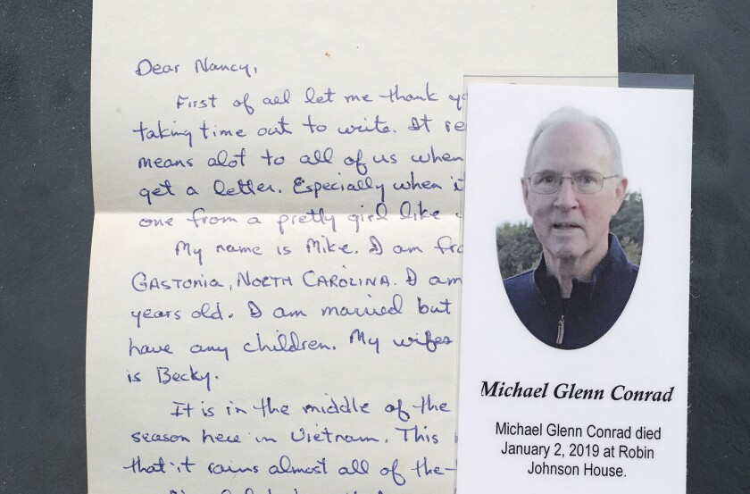 The response letter sent to Nancy Mikaelian Madey 50 years ago from Vietnam soldier Michael Conrad.