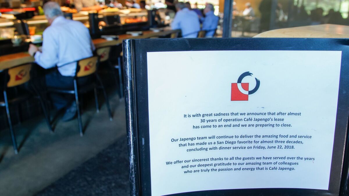 A notice to customers at Café Japengo is a sign of the times — after nearly 30 years, the popular restaurant is closing after dinner service Firday.