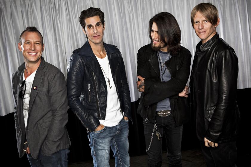 Jane's Addiction in September 2011: from left, drummer Stephen Perkins, lead singer Perry Farrell, guitarist Dave Navarro and bassist Chris Chaney.