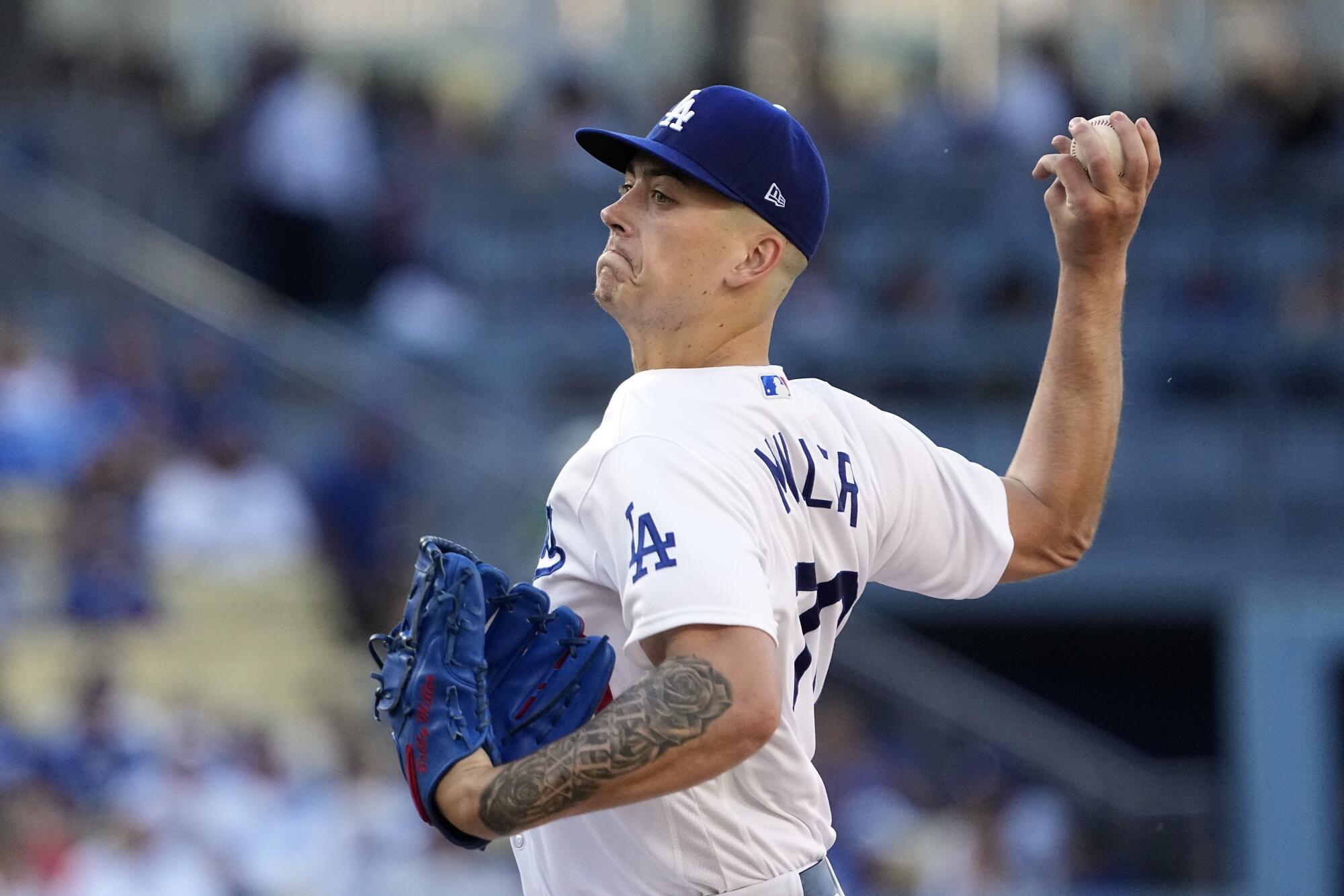 Los Angeles Dodgers' starting pitcher Alex Wood delivers the grand