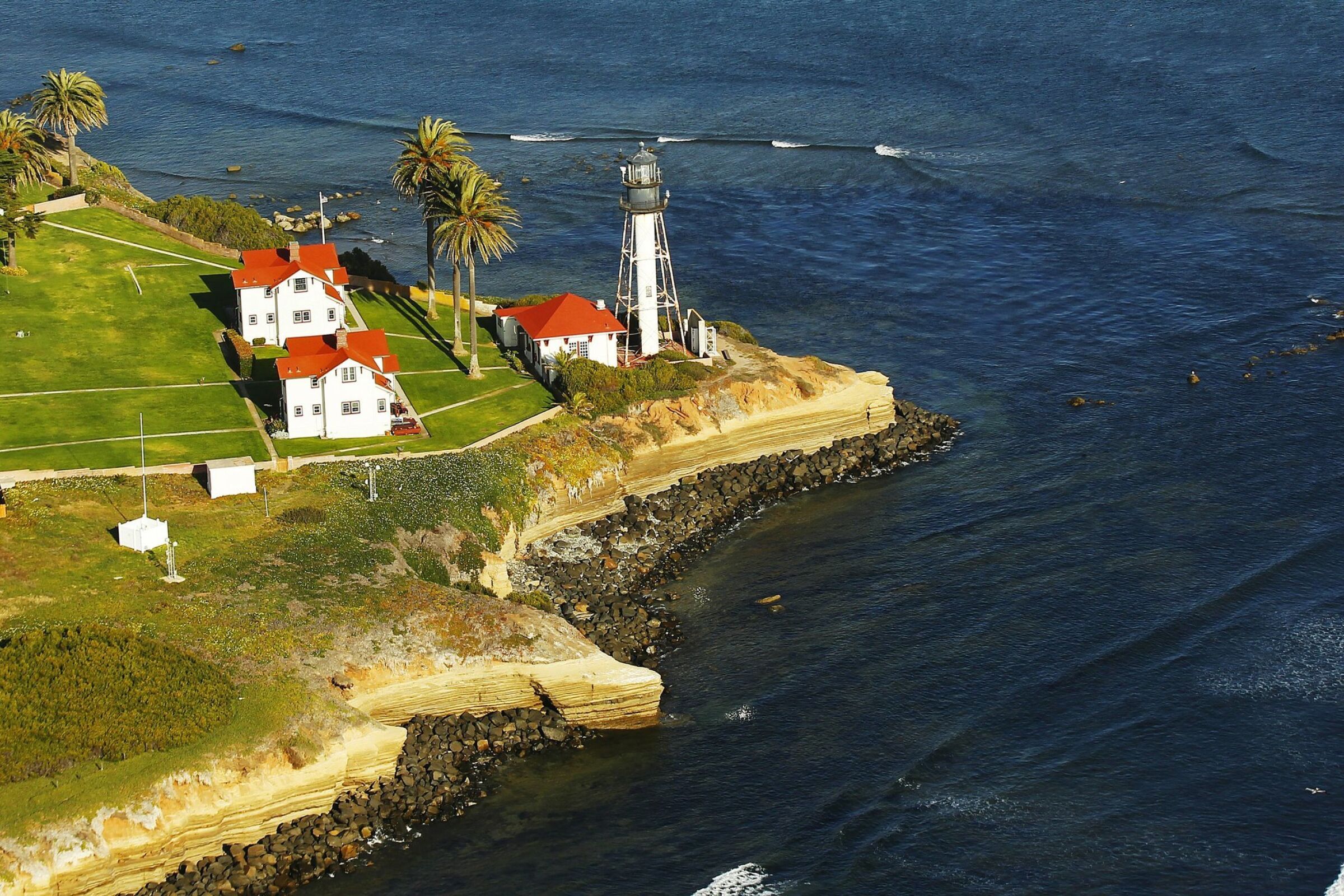 The New Point Loma Lighthouse (officially Point Loma Light) sits at the southern tip of the Point Loma peninsula.