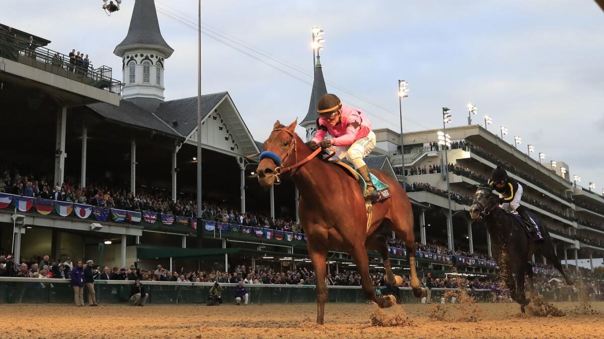 Game Winner with Joel Rosario aboard runs to victory in the Breeders' Cup Juvenile during the first day of the Breeders' Cup at Churchill Downs on Friday in Louisville, Ky.