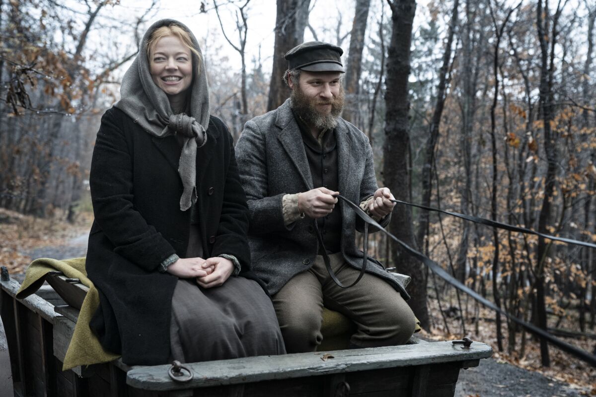 Sarah Snook and Seth Rogen in "An American Pickle."