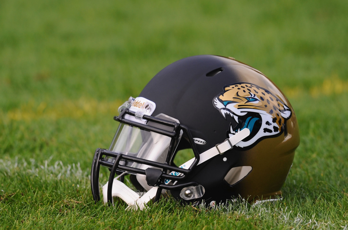 Jacksonville Jaguars helmet on the field.