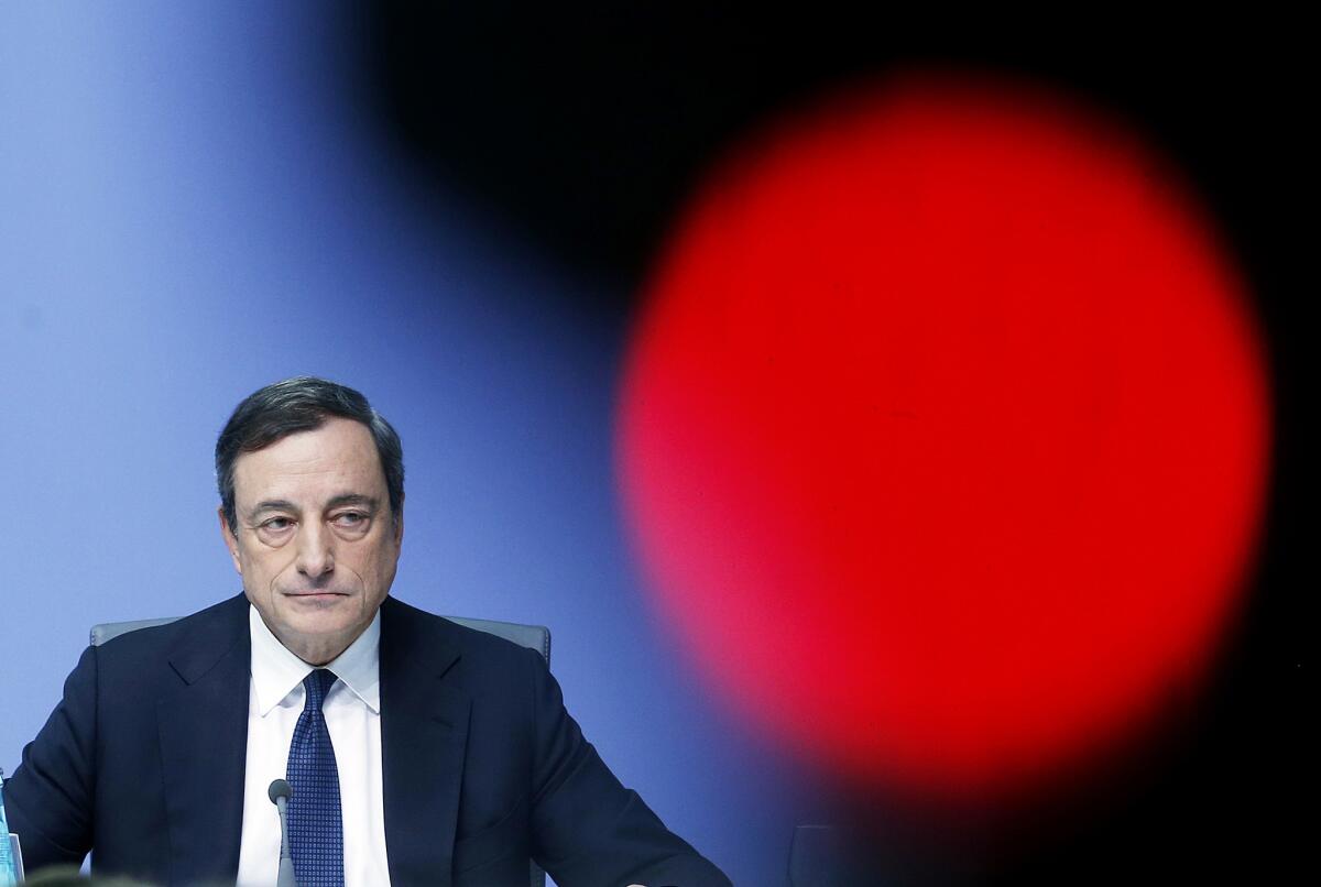 European Central Bank President Mario Draghi speaks at a recent news conference in Frankfurt, Germany.